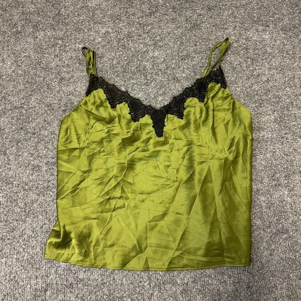Victoria's Secret Cami Womens Size XS Olive Green Satin Lace Trim New Top